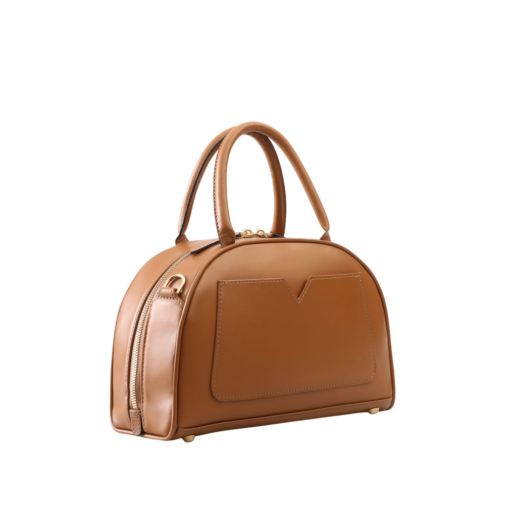 Henkeltasche als Crossbody Tasche aus Nappaleder Caramel